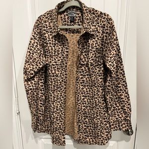 NWT long sleeve cheetah/leopard print button down top; new, never worn; size XL